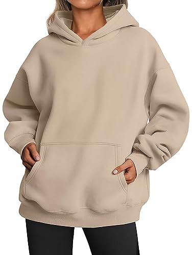 WINKEEY Hoodie Damen Oversize Pullover Sweatshirt Kapuzenpullover Pulli Sweatjacke Sport Oberteile Mit Tasche Tops Streetwear,Khaki L von WINKEEY