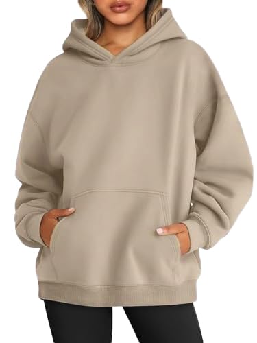 WINKEEY Hoodie Damen Oversize Pullover Sweatshirt Kapuzenpullover Pulli Sweatjacke Sport Oberteile Mit Tasche Tops Streetwear,Khaki M von WINKEEY