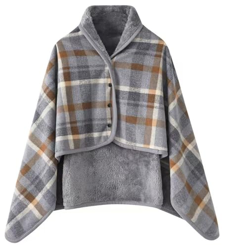 WINKEEY Damen Poncho, Winter Warm Umhang, Strick Cape Cardigan Für Frauen, Wrap Open Front Cape, Winter Warm Decke, Dicke Fleece Decke, Braun Grau von WINKEEY