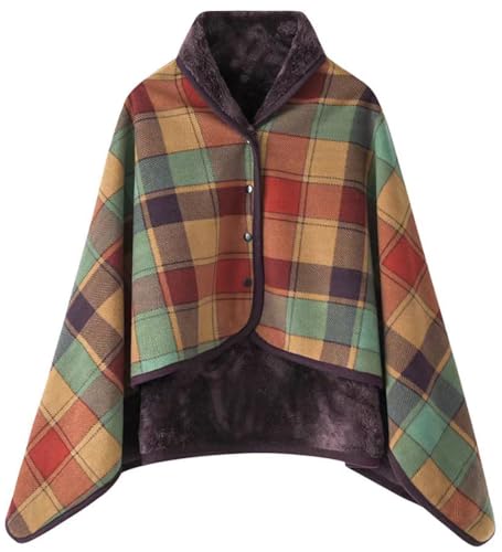 WINKEEY Damen Poncho, Winter Warm Umhang, Strick Cape Cardigan Für Frauen, Wrap Open Front Cape, Winter Warm Decke, Dicke Fleece Decke, Gelb Grün von WINKEEY