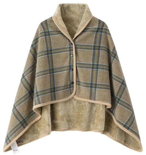 WINKEEY Damen Poncho, Winter Warm Umhang, Strick Cape Cardigan Für Frauen, Wrap Open Front Cape, Winter Warm Decke, Dicke Fleece Decke, Kaffee von WINKEEY