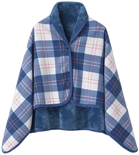 WINKEEY Damen Poncho, Winter Warm Umhang, Strick Cape Cardigan Für Frauen, Wrap Open Front Cape, Winter Warm Decke, Dicke Fleece Decke, Blau Weiß von WINKEEY