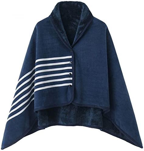 WINKEEY Damen Poncho, Winter Warm Umhang, Strick Cape Cardigan Für Frauen, Wrap Open Front Cape, Winter Warm Decke, Dicke Fleece Decke, Blau von WINKEEY