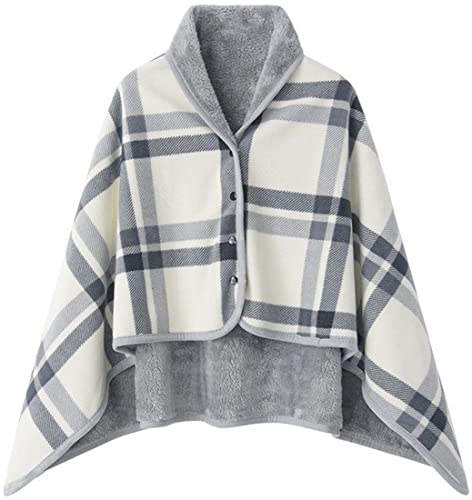 WINKEEY Damen Poncho, Winter Warm Umhang, Strick Cape Cardigan Für Frauen, Wrap Open Front Cape, Dicke Fleece Decke, Grau Weiß von WINKEEY