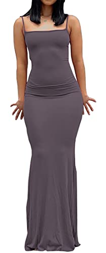 WINKEEY Sexy Kleid Damen Lang Elegant Hochzeitsgast Kleider Eng Ärmelloses Rückenfreies Sommerkleid Maxikleid Partykleid Summer Dress, Violett L von WINKEEY