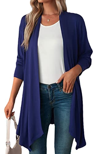 WINKEEY Damen Strickjacke Langarm Open Front Casual Dünn Cardigan Leichte Weiche Frühling Top Elegant Gestrickt Jacke, Navy Blau L von WINKEEY