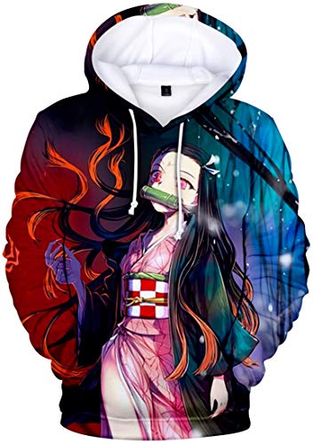 WINKEEY Herren Manga Hoodie Anime Nezuko Cosplay Kapuzenpullover Tanjiro Inosuke Zenitsu Oversized Pulli 3D Druck Fashion Streetwear, 12 3XL von WINKEEY