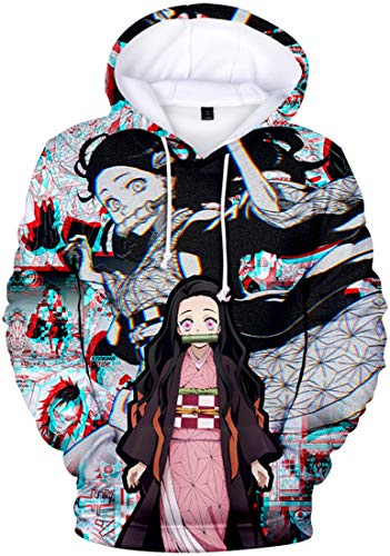 WINKEEY Herren Manga Hoodie Anime Nezuko Cosplay Kapuzenpullover Tanjiro Inosuke Zenitsu Oversized Pulli 3D Druck Fashion Streetwear, 15 S von WINKEEY