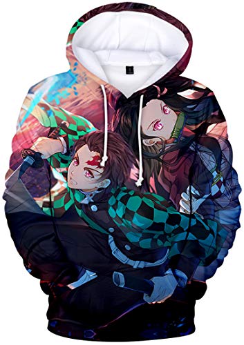 WINKEEY Herren Manga Hoodie Anime Nezuko Cosplay Kapuzenpullover Tanjiro Inosuke Zenitsu Oversized Pulli 3D Druck Fashion Streetwear, 24 M von WINKEEY