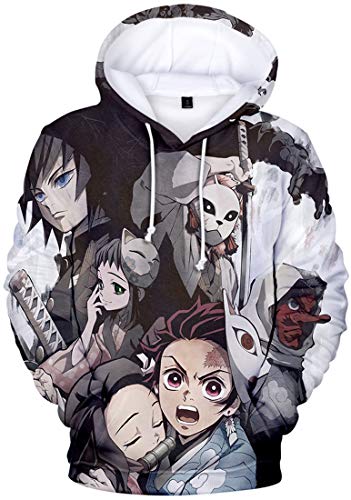 WINKEEY Herren Manga Hoodie Anime Nezuko Cosplay Kapuzenpullover Tanjiro Inosuke Zenitsu Oversized Pulli 3D Druck Fashion Streetwear, 28 L von WINKEEY