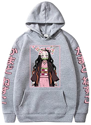 WINKEEY Manga Pullover Frauen Kochou Shinobu Cosplay Kapuzenpullover Nezuko Hoodie Kostüm Langarm Sweatshirt Für Damen, Grau02 L von WINKEEY