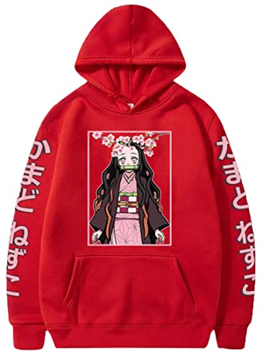 WINKEEY Manga Pullover Frauen Kochou Shinobu Cosplay Kapuzenpullover Nezuko Hoodie Kostüm Langarm Sweatshirt Für Damen, Rot02 XL von WINKEEY