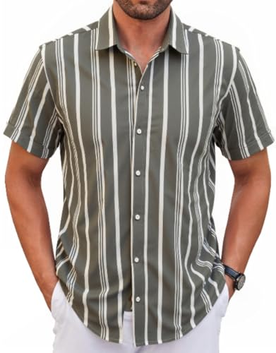 WINKEEY Hemd Herren Kurzarm Gestreiftes Hemd Freizeithemd Casual Sommer Regular Fit,Grau L von WINKEEY