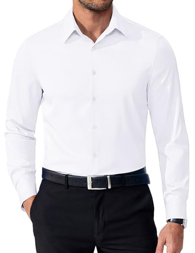 WINKEEY Hemd Herren Langarm Regular Fit Bügelfrei Business Hemd Faltenfrei Formale Hemden mit Stretch Hochzeit Casual Hemden,Weiß XXL von WINKEEY