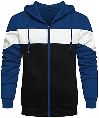 WINKEEY Hoodie Herren Zip Hoodie Langarm Sweatjacke Kapuzenpullover Oberteile Für Herbst Winter, Blau Schwarz M von WINKEEY