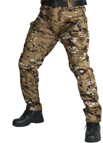 WINKEEY Herren Wanderhose Softshellhose Wasserdicht Outdoorhose Trekkinghose Cargohose Frühlings- und Herbsthosen mit Mehreren Taschen Für Männer,Camouflage1 S von WINKEEY
