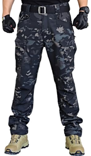 WINKEEY Herren Wanderhose Softshellhose Wasserdicht Outdoorhose Trekkinghose Cargohose Frühlings- und Herbsthosen mit Mehreren Taschen Für Männer,Camouflage2 L von WINKEEY