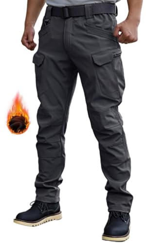 WINKEEY Herren Softshellhose Wasserdicht Wanderhose Outdoorhose Winddicht Warm Fleece Trekkinghose Winterhose Mit Taschen,Fleece Schwarz XL von WINKEEY