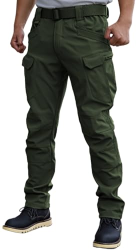 WINKEEY Herren Wanderhose Softshellhose Wasserdicht Outdoorhose Trekkinghose Cargohose Frühlings- und Herbsthosen mit Mehreren Taschen Für Männer,Grün M von WINKEEY