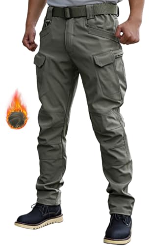 WINKEEY Herren Softshellhose Wasserdicht Wanderhose Outdoorhose Winddicht Warm Fleece Trekkinghose Winterhose Mit Taschen,Fleece Grau L von WINKEEY
