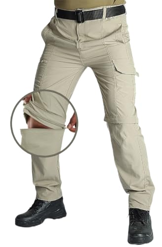 WINKEEY Herren Wanderhose Zip Off Atmungsaktiv Wasserdicht Softshellhose Outdoorhose Trekkinghose Entfernbar Sommer Cargohose mit 5 Taschen Für Männer,Khaki M von WINKEEY