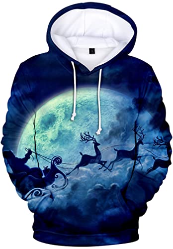 WINKEEY Herren Weihnachten Christmas Hoodies Lustige 3D Kapuzenpullover Weihnachtsmann Langarm Sweatshirt für Jungen, 03 L von WINKEEY