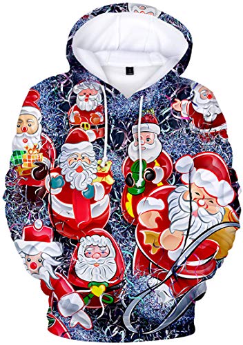 WINKEEY Herren Weihnachten Christmas Hoodies Lustige 3D Kapuzenpullover Weihnachtsmann Langarm Sweatshirt für Jungen, 14 L von WINKEEY