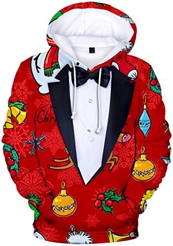 WINKEEY Herren Weihnachten Christmas Hoodies Lustige 3D Kapuzenpullover Weihnachtsmann Langarm Sweatshirt für Jungen, 16 XXL von WINKEEY