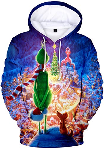 WINKEEY Herren Weihnachten Christmas Hoodies Lustige 3D Kapuzenpullover Weihnachtsmann Langarm Sweatshirt für Jungen, 26 XXL von WINKEEY