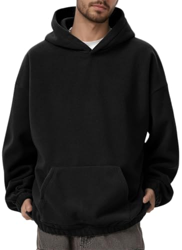 WINKEEY Hoodie Herren Fleece Kapuzenpullover Pulli Hoody Herren mit Kapuze Langarm Sweatjacke Warme Herbst Winter Oberteile,Schwarz M von WINKEEY