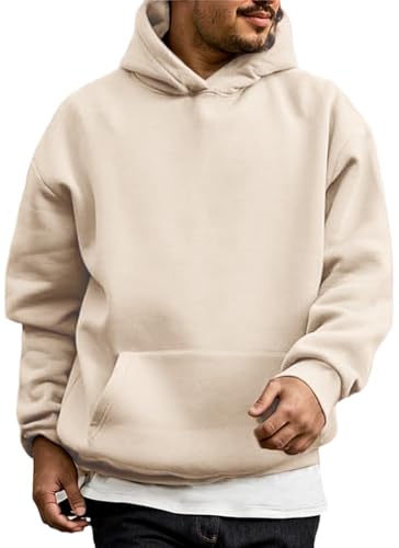 WINKEEY Hoodie Herren Kapuzenpullover Pulli Casual Hoody Pullover Langarm Sweatshirt Herbst Winter Oberteile Fashion Streetwear Mit Taschen,Beige XL von WINKEEY