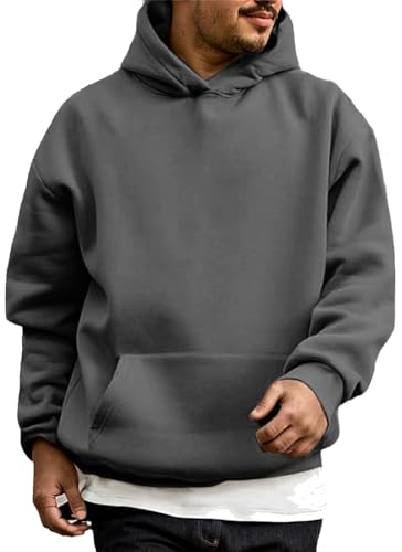 WINKEEY Hoodie Herren Kapuzenpullover Pulli Casual Hoody Pullover Langarm Sweatshirt Herbst Winter Oberteile Fashion Streetwear Mit Taschen,Dunkelgrau L von WINKEEY
