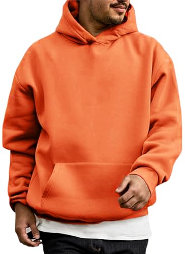 WINKEEY Hoodie Herren Kapuzenpullover Pulli Casual Hoody Pullover Langarm Sweatshirt Herbst Winter Oberteile Fashion Streetwear Mit Taschen,Orange L von WINKEEY