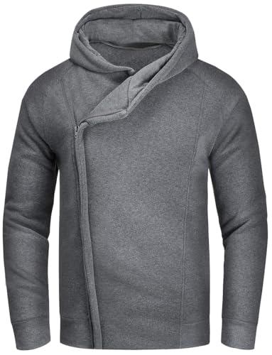WINKEEY Hoodie Herren Zipper Hoodie Oversize Kapuzenpullover Sweatshirt Sweatjacke Zip Hoody Mit Taschen Herbst Winter Oberteile,Dunkelgrau L von WINKEEY