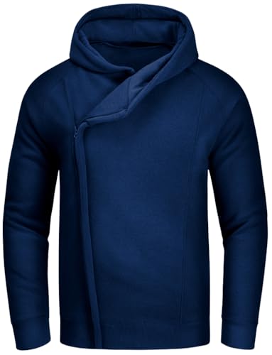 WINKEEY Hoodie Herren Zipper Hoodie Oversize Kapuzenpullover Sweatshirt Sweatjacke Zip Hoody Mit Taschen Herbst Winter Oberteile,Navy Blau XL von WINKEEY