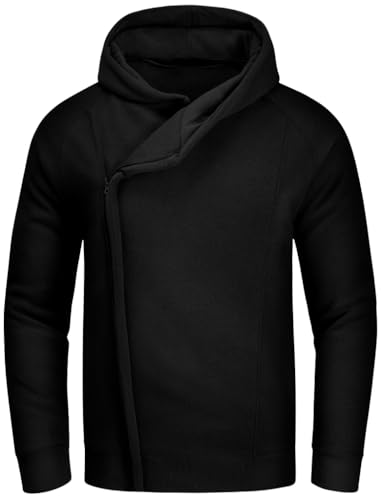 WINKEEY Hoodie Herren Zipper Hoodie Oversize Kapuzenpullover Sweatshirt Sweatjacke Zip Hoody Mit Taschen Herbst Winter Oberteile,Schwarz S von WINKEEY
