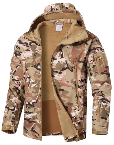 WINKEEY Jacke Herren Softshelljacke Für Herren Arbeitsjacke Winterjacke Fleece Gefüttert Übergangsjacke Wasserdicht Winddicht Warm Outdoorjacke Funktionsjacke,Camouflage2 L von WINKEEY