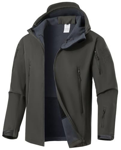 WINKEEY Jacke Herren Softshelljacke Für Herren Arbeitsjacke Winterjacke Fleece Gefüttert Übergangsjacke Wasserdicht Winddicht Warm Outdoorjacke Funktionsjacke,Grau S von WINKEEY