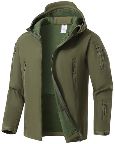 WINKEEY Jacke Herren Softshelljacke Für Herren Arbeitsjacke Winterjacke Fleece Gefüttert Übergangsjacke Wasserdicht Winddicht Warm Outdoorjacke Funktionsjacke,Grün M von WINKEEY