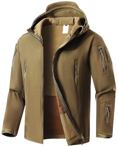 WINKEEY Jacke Herren Softshelljacke Für Herren Arbeitsjacke Winterjacke Fleece Gefüttert Übergangsjacke Wasserdicht Winddicht Warm Outdoorjacke Funktionsjacke,Khaki L von WINKEEY