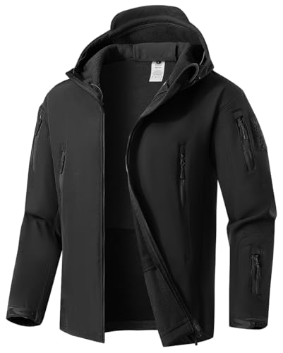 WINKEEY Jacke Herren Softshelljacke Für Herren Arbeitsjacke Winterjacke Fleece Gefüttert Übergangsjacke Wasserdicht Winddicht Warm Outdoorjacke Funktionsjacke,Schwarz M von WINKEEY