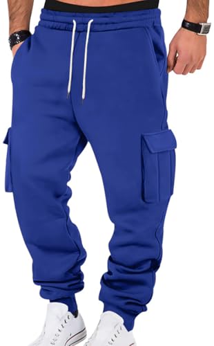 WINKEEY Jogginghose Herren Trainingshose Sporthose Lang Casual Freizeithose mit Taschen Elastische Taille mit Kordelzug Sweatpants,Blau XXL von WINKEEY