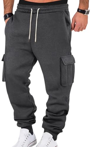 WINKEEY Jogginghose Herren Trainingshose Sporthose Lang Casual Freizeithose mit Taschen Elastische Taille mit Kordelzug Sweatpants,Dunkelgrau L von WINKEEY