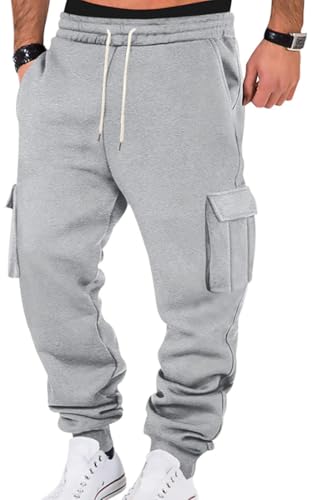 WINKEEY Jogginghose Herren Trainingshose Sporthose Lang Casual Freizeithose mit Taschen Elastische Taille mit Kordelzug Sweatpants,Hellgrau XXL von WINKEEY