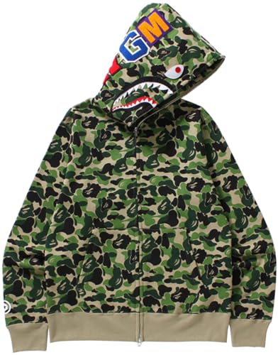 WINKEEY Jungen Shark Hoodies Tarnfarben Haifisch Kapuzenpullover Jacke Mit Reißverschluss Oversized Herbst Winter Oberteil, Grün L von WINKEEY