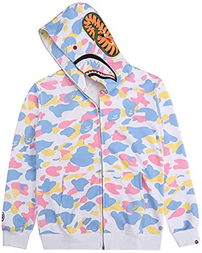 WINKEEY Jungen Shark Hoodies Tarnfarben Haifisch Kapuzenpullover Jacke Mit Reißverschluss Oversized Herbst Winter Oberteil, Pink Blau L von WINKEEY