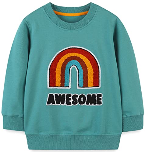 WINKEEY Jungen Sweatshirt Pullover Langarm Dinosaurier Bagger Rakete Winter Oberteile Kawaii Hoodie 80-130 2-7 Jahre,Regenbogen 2T von WINKEEY