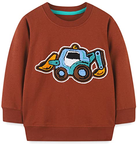 WINKEEY Jungen Sweatshirt Pullover Langarm Dinosaurier Bagger Rakete Winter Oberteile Kawaii Hoodie 80-130 2-7 Jahre,Grabenmaschine 3T von WINKEEY