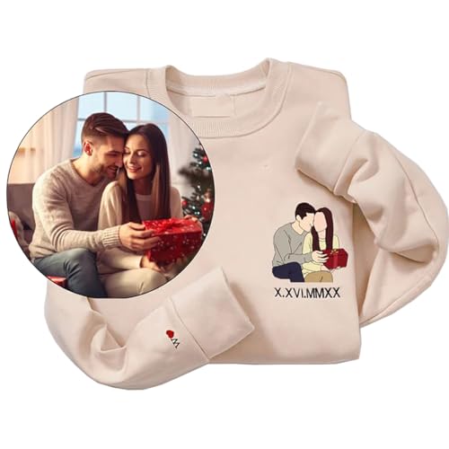 WINKEEY Personalisierte Sweatshirt Unisex Langarmshirt Bestickt Mit Bild Text Musik Geschenke Für Männer Frauen Jahrestag Geschenk Für Ihn Geburtstag Valentinstag Vatertag Partner Geschenk von WINKEEY