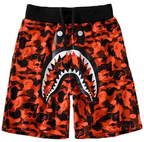 WINKEEY Shark Shorts Hip Hop Fashion Kurze Hose Camouflage Shorts Sport Shorts Lässige Shorts Für Jungen Teenager, Orangefarbene Tarnung L von WINKEEY